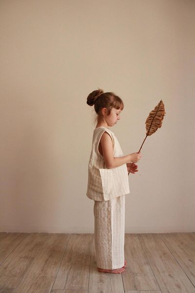 Oh La La Koala For Little Ones Beige Striped Asymmetrical Pocket Muslin Set