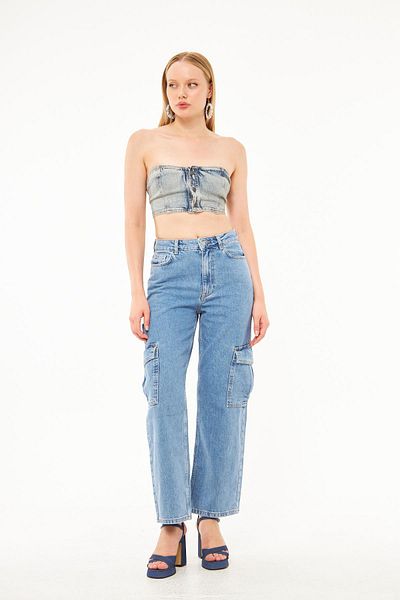 BPF Women's Denim Cargo Pants - Loose Cut