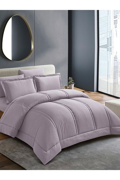 Donetella Comforter Set King Size, 6-Pcs, 260x240 cm, Striped, All Season, Microfiber, 350 GSM