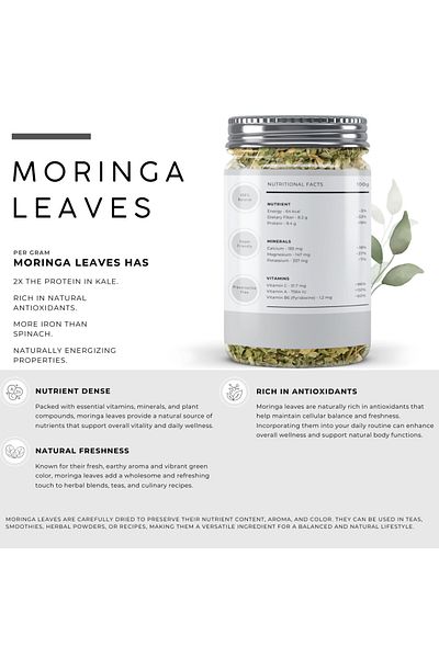 AWAFI MILL Moringa Leaves | Drumstick Tree Leaf - Bottle of 50 gram / 1.7 Oz