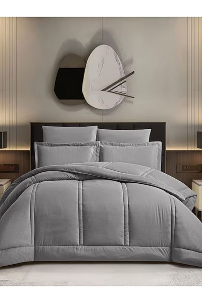 Donetella Comforter Set King Size, 6-Pcs, 260x240 cm, Striped, All Season, Microfiber, 350 GSM