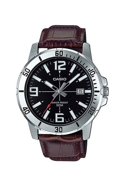Casio Men's Leather Analog Watch MTP-VD01L-1BVUDF - 45 mm - Brown