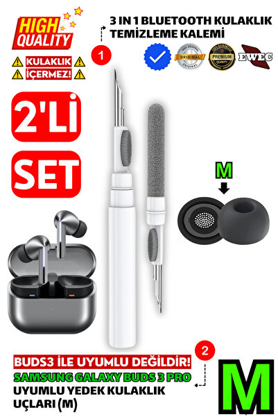 EWEC Samsung Galaxy Buds3 Pro Uyumlu Yedek Silikon Kulaklık Ucu Ve 3 In 1 Tem...