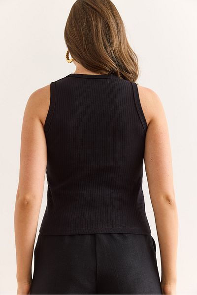 Olalook Women's Black Corded Stone Heart Detailed Lycra Crop Blouse Blz-19003017