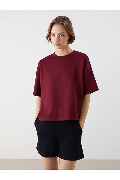 LC Waikiki Tricou XSIDE Burgundy Crew Neck Oversize pentru femei S5OM57Z8NVY25