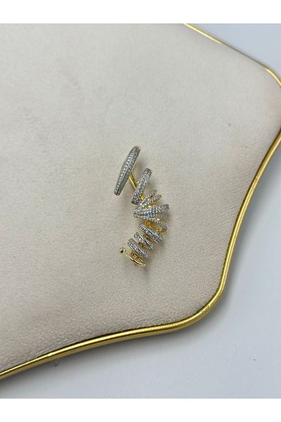 MyladyAccessoriess Double Color Zircon Stone Detailed Cartilage Earring