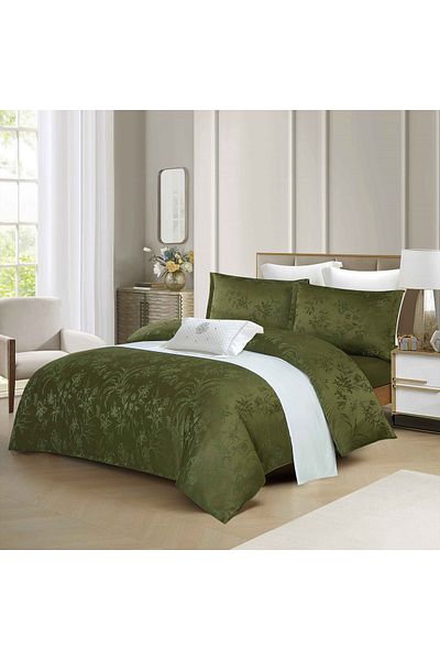 CHIRASO CHIRASO 4-Piece Satin Bedding Set, with Fitted Sheet 180x200, Elegant Design, green