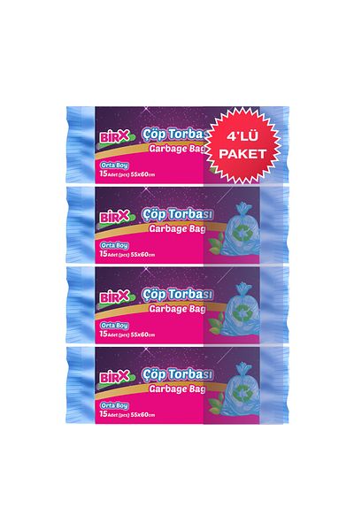 BIRX Garbage Bag Medium Size 55X60 cm 4 Packs 60 Pieces Garbage Bags