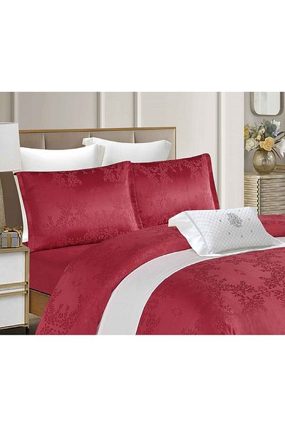 CHIRASO CHIRASO 4-Piece Satin Bedding Set, with Fitted Sheet 180x200, Elegant Design, burgundy red
