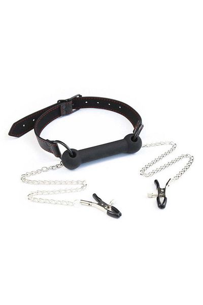 WildFashion Bar type callus with attached nipple clips, black TOY428-1