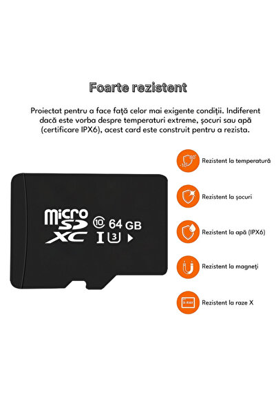MaGeCa Card de memorie Micro SD, 64 GB, Clasa 10, Clasa de viteza U3, Compatibilitate extinsa