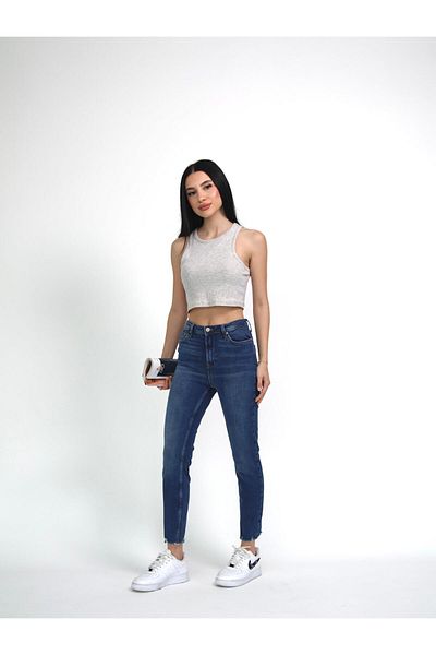 BPF Pantaloni de damă din denim cu talie normală, cu tăietură confortabilă