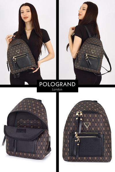 POLOGRAND London Αυθεντικό γυναικείο πολυτελές μοντέλο Comfort με ρυθμιζόμενο λουράκι 3 θέσεων Κομψή τσάντα πλάτης και ώμου