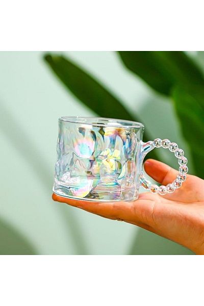 ECARLA Glass coffee mug. 7.5 cm, 260 ml, iridescent design, SZK55