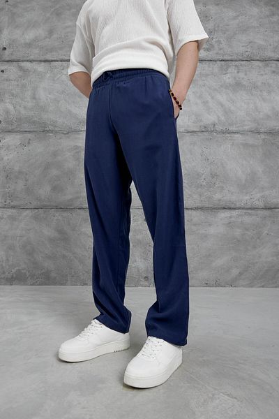 NOMARC Διπλό υφασμάτινο φαρδύ παντελόνι Navy Blue Kp