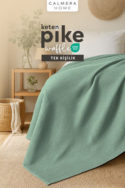 Calmera Linen Single Waffle Pike |   Bed & Sofa Cover - Shawl |   Premium Cotton - Summer |   Green