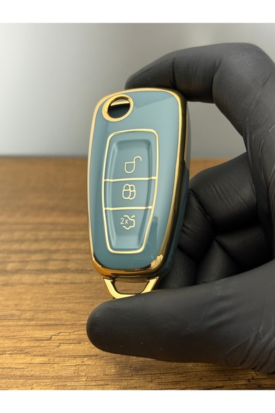 Mavi Keys حافظة حماية لمفتاح السيارة من السيليكون متوافقة مع فورد فوكس، ترانزيت، فييستا، 3 أزرار – نانو – لون رمادي