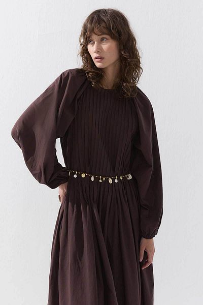 Hooopstore Φόρεμα με ραβδώσεις Cotton Voile καφέ