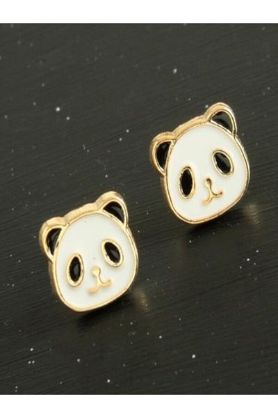 CADI BOUTİQUE Panda Enamel Tiny Earrings