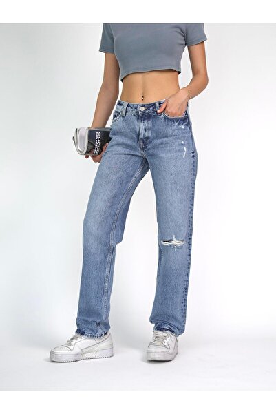 BPF Açık Mavi Destroy Detaylı Yüksek Bel Mom Jean