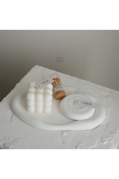 THEIA HOME 4'lü SET BUBBLE VEGAN SOYA MUM, BULUT DEKORATİF TABAK , YUVARLAK M...