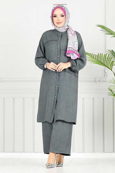 ModaMerve Σετ Hijab με μπροστινό κουμπί 3114HBS932-M Anthracite
