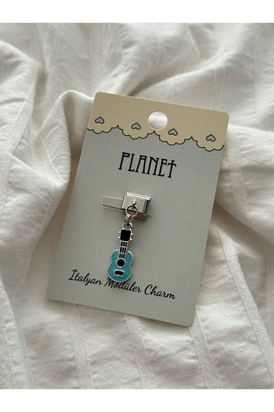 Planet Butik Italian Charm with Blue Guitar Hanging Card