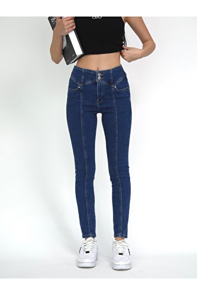 BPF Lacivert Skinny Jeggıng Fit Yüksek Bel Dar Paça Jean Pantolon