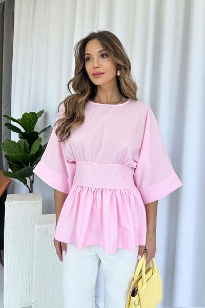 Mine Tan Butik Bluză de damă cu design detaliat cu centură în talie - roz