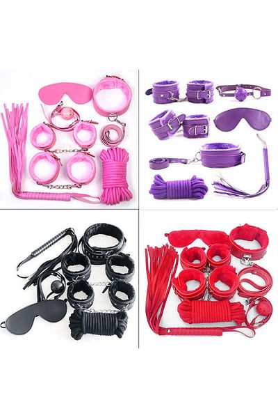 WildFashion Set 8 piese BDSM din piele ecologica captusita, Universala, Roz, TOY40-5