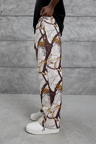 NOMARC Erkek Kahverengi Dal Desenli Paçası Lastikli Eşofman Altı