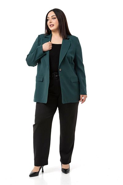 DISENTIS MODEST Plus Size Black Trousers with Pleated Front Pockets and Belt
