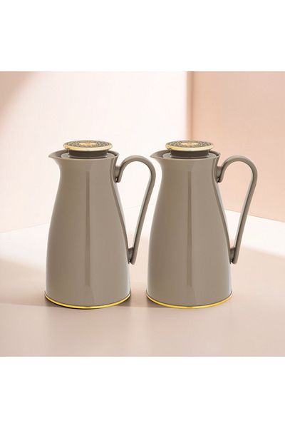 Alaska Alaska Thermos Set, 2 Pieces, Light Brown with Gold, 1 Liter Capacity