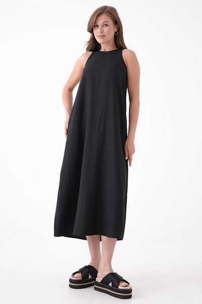 Saade Black Crew Neck Pocket Salopet Form Dress
