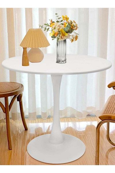 Taimi Round Dining Table Elegant Plastic 50x50x73Cm Coffee Table for Living Room, Dining Room, White