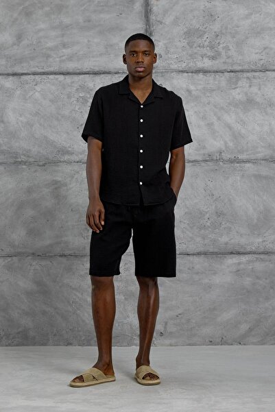 NOMARC Men's Black Muslin Basic Shorts