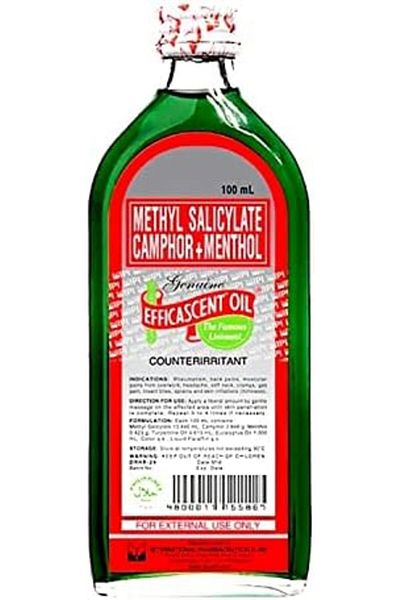 Efficascent Oil Methyl Salicylate Camphor & Menthol - Counter Irritant - The Famous Liniment - 3.38