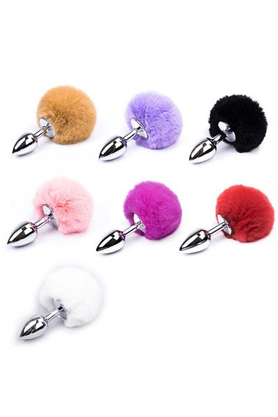 WildFashion Dop anal (Butt Plug) din metal inoxidabil, accesorizat cu coada de iepuras, Negru TOY400-1