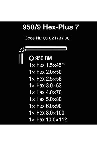 wera 950-9 Hex-Plus 9-Piece Short Allen Set 05021737001