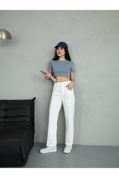BPF White Mom Fit Straight Denim Pants