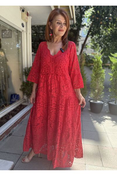 DenizEge Italian Drop Collar Dress Red