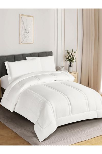 Donetella Comforter Set Single Size, 4-Pcs, 170x230 cm, Striped, All Season, Microfiber, 350 GSM