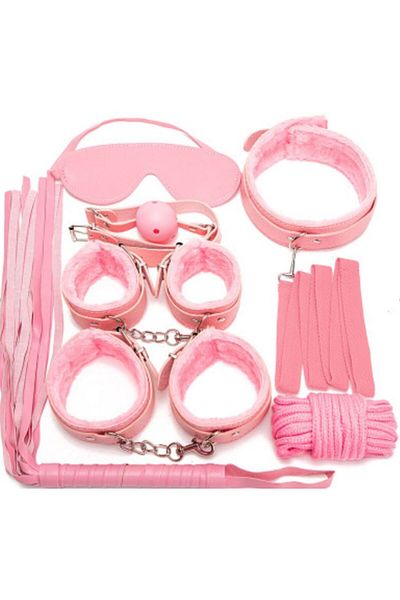 WildFashion Set 8 piese BDSM din piele ecologica captusita, Universala, Roz, TOY40-5