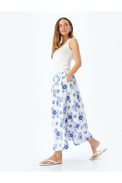 Koton Cotton high-rise pocket floral long poplin skirt.