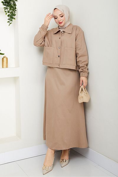 Bestenur Cerza Jacket Skirt Σετ δύο τεμαχίων 1534 - Stone
