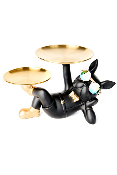 Famous Frenchie Decoratiune bulldog francez, tavite detasabile, 33 x 19.5 x 20 cm, negru/auriu