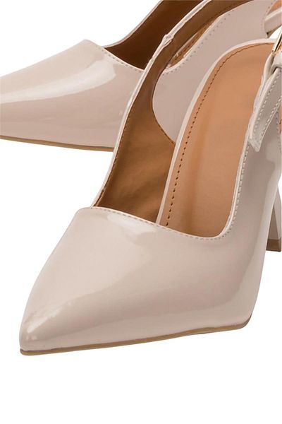Celira Beige Pointed Toe Patent Leather 8 cm Women's Heeled Shoes