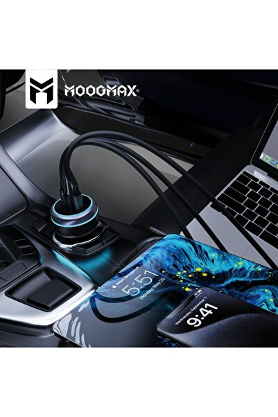 MOOGMAX شاحن سيارة بقوة 230 واط بثلاث منافذ PD وQC3.0 لشحن اللابتوب والهواتف مع حماية متقدمة من الشحن الزائد