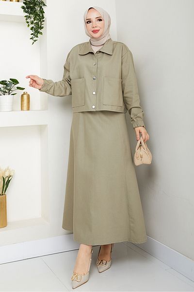 Bestenur Cerza Jacket Skirt Σετ δύο τεμαχίων 1534 - Χακί