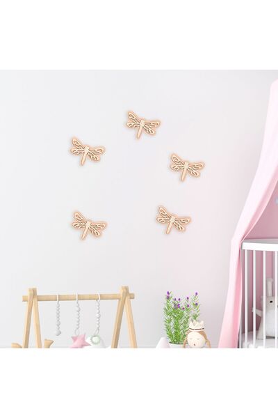 HippoDeco Ahşap Yusufçuk Duvar Süsü 5’li Set – Çocuk Odası Dekoru | 5 Renk Se...
